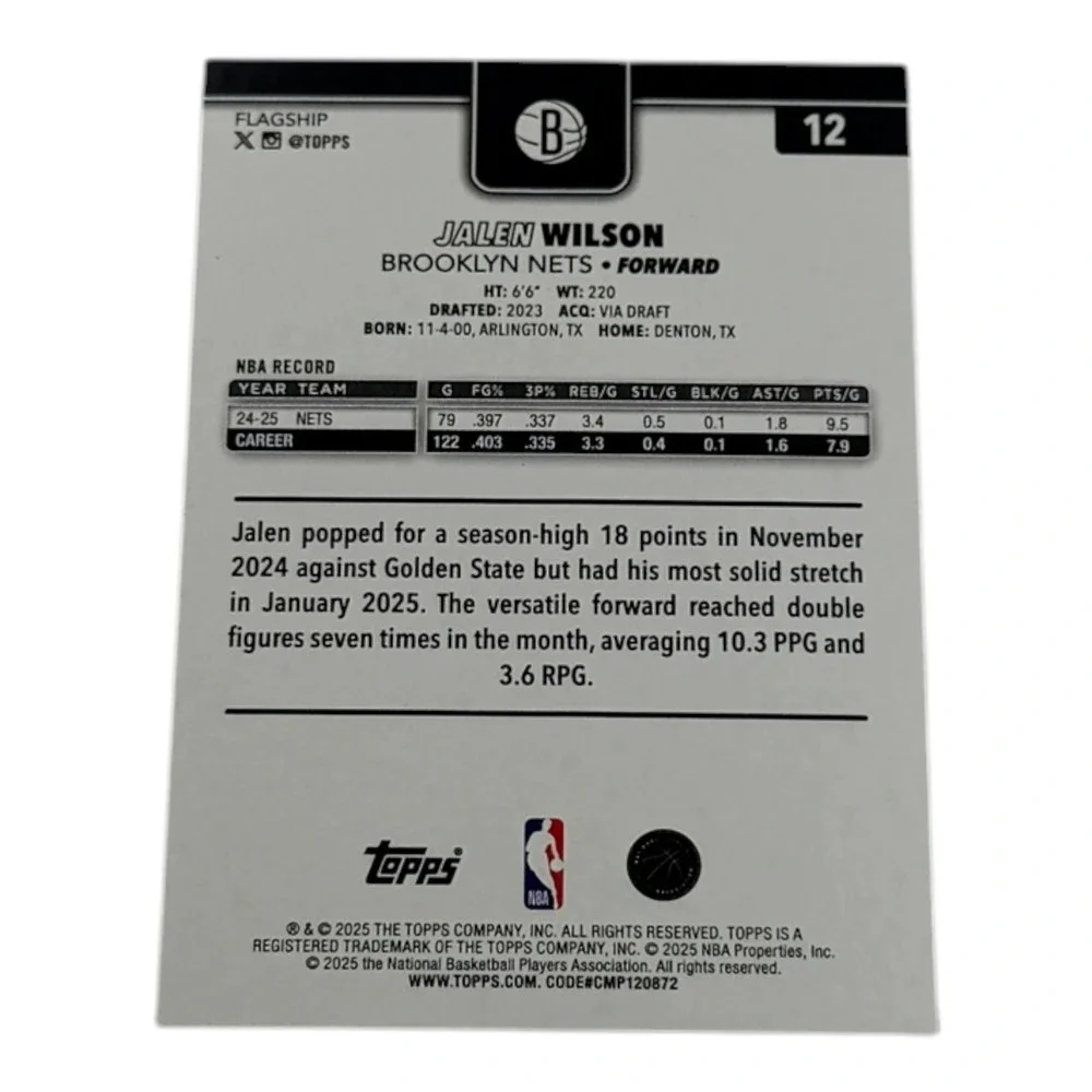 2025 Topps Jalen Wilson Brooklyn Nets Gold Border Parallel #12 Serial 1392/2025‎
